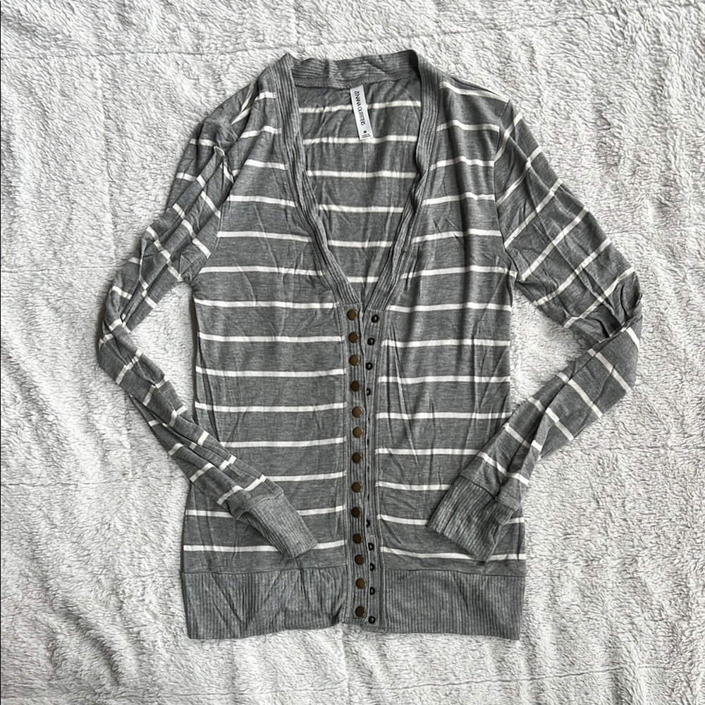 NWOT Gray Striped Women's Cardigan Sweater